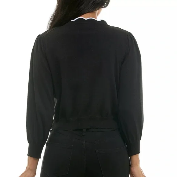 NWOT Scallop Trim Cardigan with Faux Pearls, Cap Sleeve - Picture 2 of 8